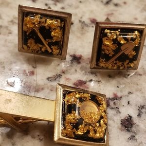 Vintage cufflinks and tie clip set